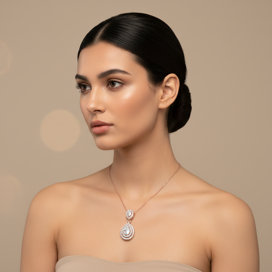 PearShaped Diamond Halo Drop Pendant Necklace in White Gold