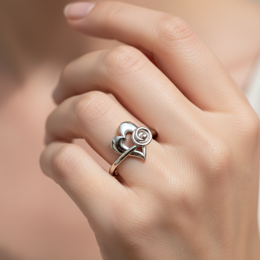Sterling Silver Heart Spiral Ring with Cutout Design