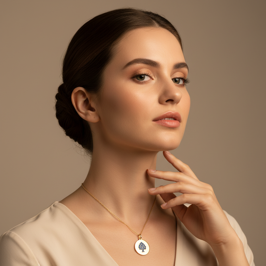 Blue Sapphire Spade Disc Pendant Necklace - Two
