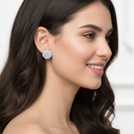 Diamond Cluster Halo Stud Earrings in White Gold