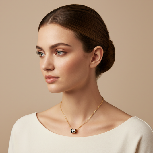 Baguette And Round Diamond Barrel Pendant Necklace - Two