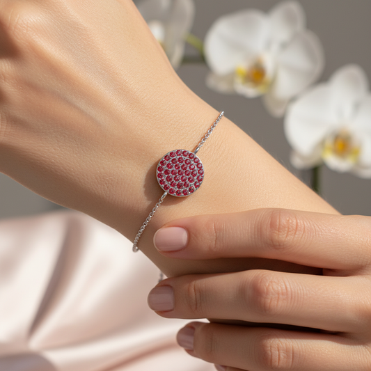 Pav Red Crystal Disc Chain Bracelet - Two