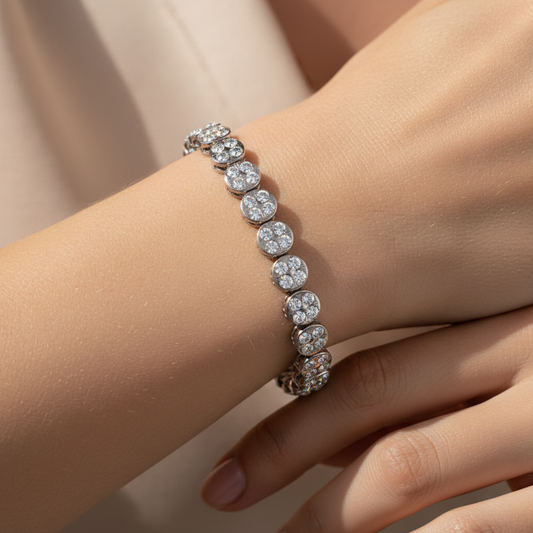 Sterling Silver Round Bezel Set Diamond Tennis Bracelet