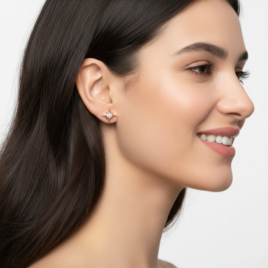 Rose Gold Diamond Starburst Stud Earrings