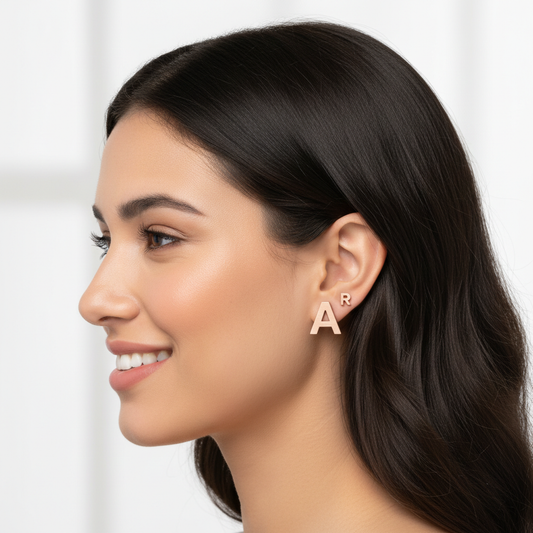 Gold Letter Alphabet Charm Studs Single Initial A to Z