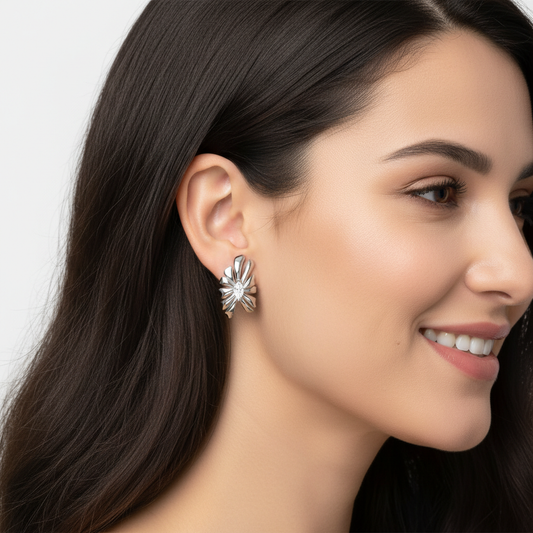 Gold Sunburst Stud Earring 15mm Single Statement Earring