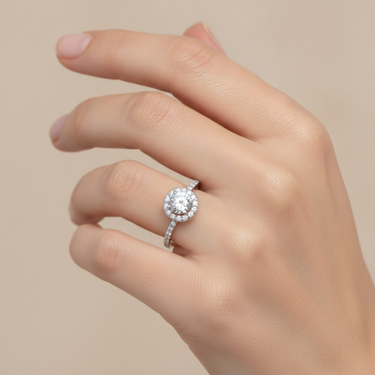 Cheerful Halo Ring In 925 Sterling Silver - Fourteen