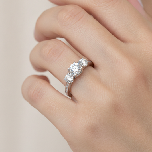 Elegance Three Round Diamond Shaped Ring - Fourteen