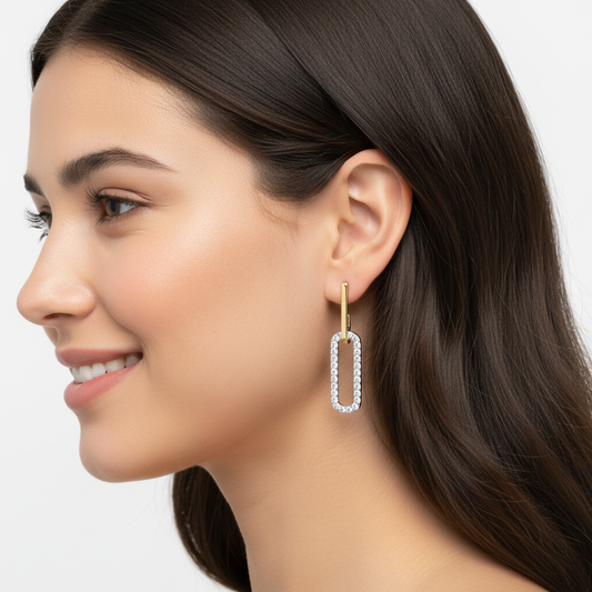 Pav Rectangular Link Drop Earrings - Two