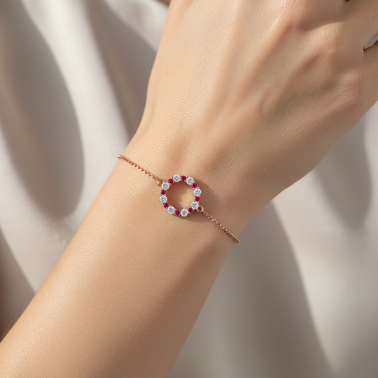 Ruby and Diamond Open Circle Bracelet