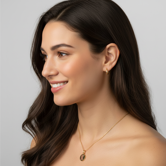 Personalized K Letter Pendant Necklace in Rose Gold with Red Stones