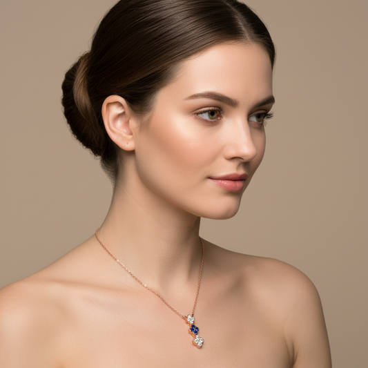 Blue Sapphire And Diamond Clover Pendant Necklace In White Gold - Two