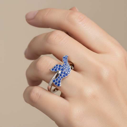 Blue Sapphire Butterfly Pav Ring - Two