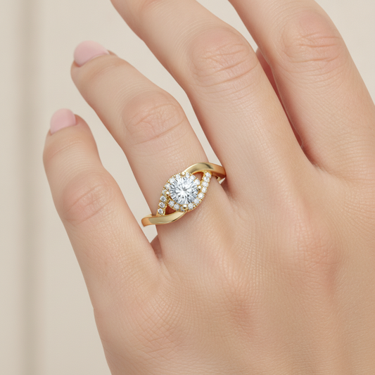 Youthful Halo Solitaire Ring In 925 Sterling Silver - Fourteen