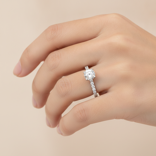 Elysian Solitaire Ring In 925 Sterling Silver - Fourteen