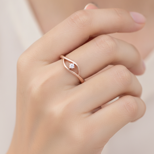 Swirl Single Stone Ring In 925 Sterling Silver - Fourteen