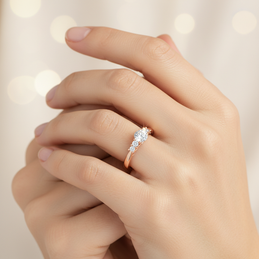 Rose Gold Diamond Engagement Ring with Side Stones and Crown Setting