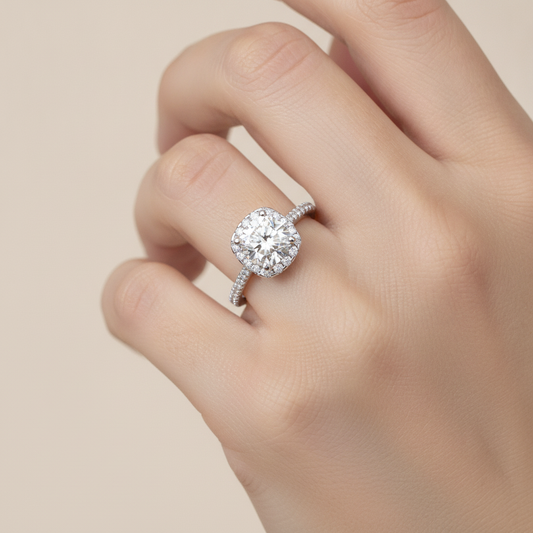 Comely Halo Solitaire Ring - Fourteen