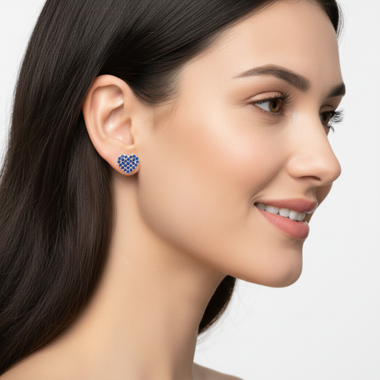 Blue Crystal Pav Heart Stud Earrings - Two