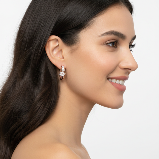 Rose Gold Diamond Cluster Hoop Earrings