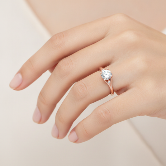 Floraison Classic Solitaire Ring In 925 Sterling Silver - Fourteen