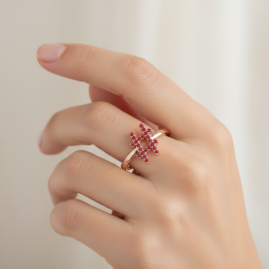 Ruby Hashtag Symbol Ring in Rose Tone