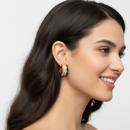 Triple Row Diamond Hoop Earrings In White Gold With Black Enamel – Modern Luxury Hoops | Jebij - Two