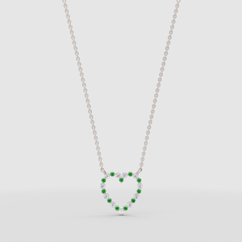 Emerald And Diamond Heart Pendant Necklace In 14K Yellow Gold - Five