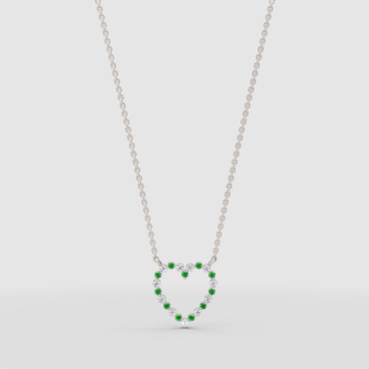 Emerald And Diamond Heart Pendant Necklace In 14K Yellow Gold - Five