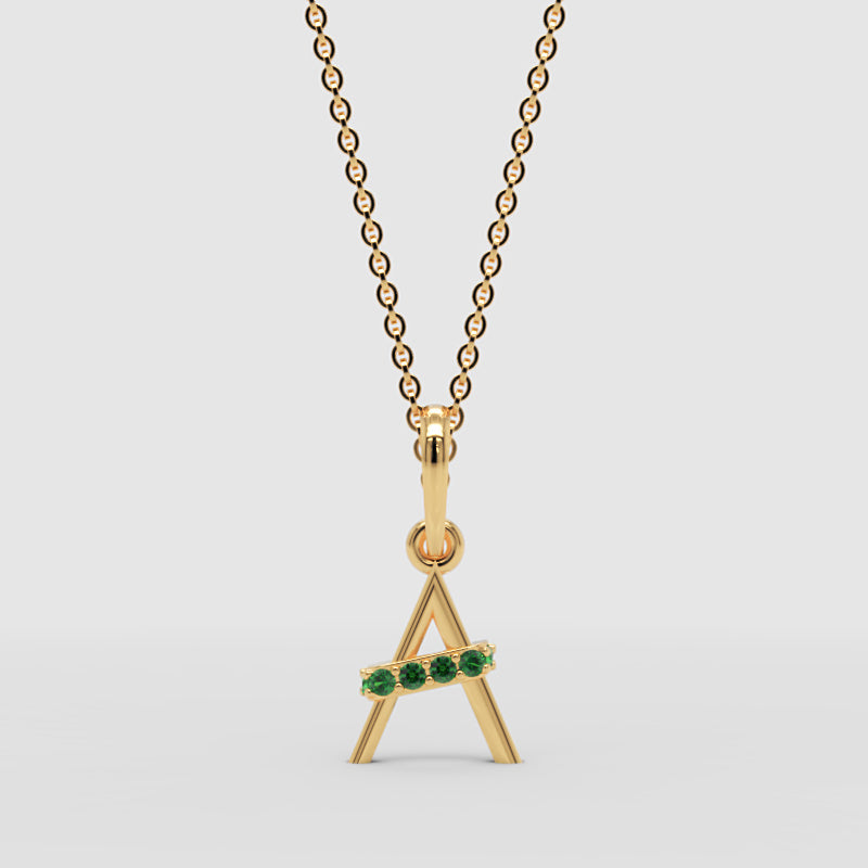 Emerald Initial Letter A Pendant Necklace - One