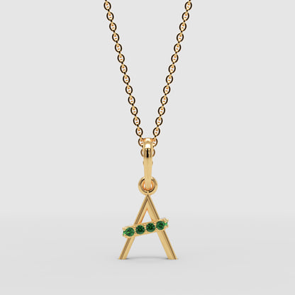 Emerald Initial Letter A Pendant Necklace - One