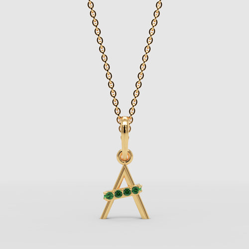 Emerald Initial Letter A Pendant Necklace