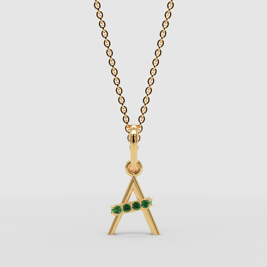 Emerald Initial Letter A Pendant Necklace