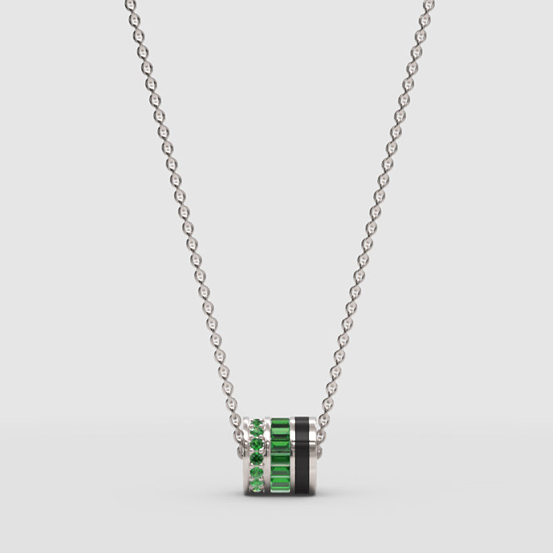 Triple Band Emerald And Black Onyx Pendant Necklace - One