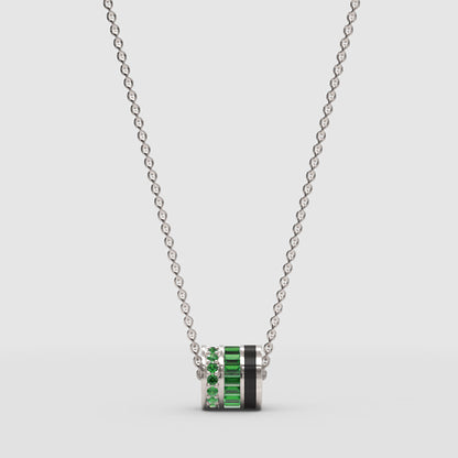 Triple Band Emerald And Black Onyx Pendant Necklace - One
