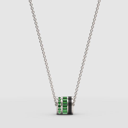 Triple Band Emerald And Black Onyx Pendant Necklace - One