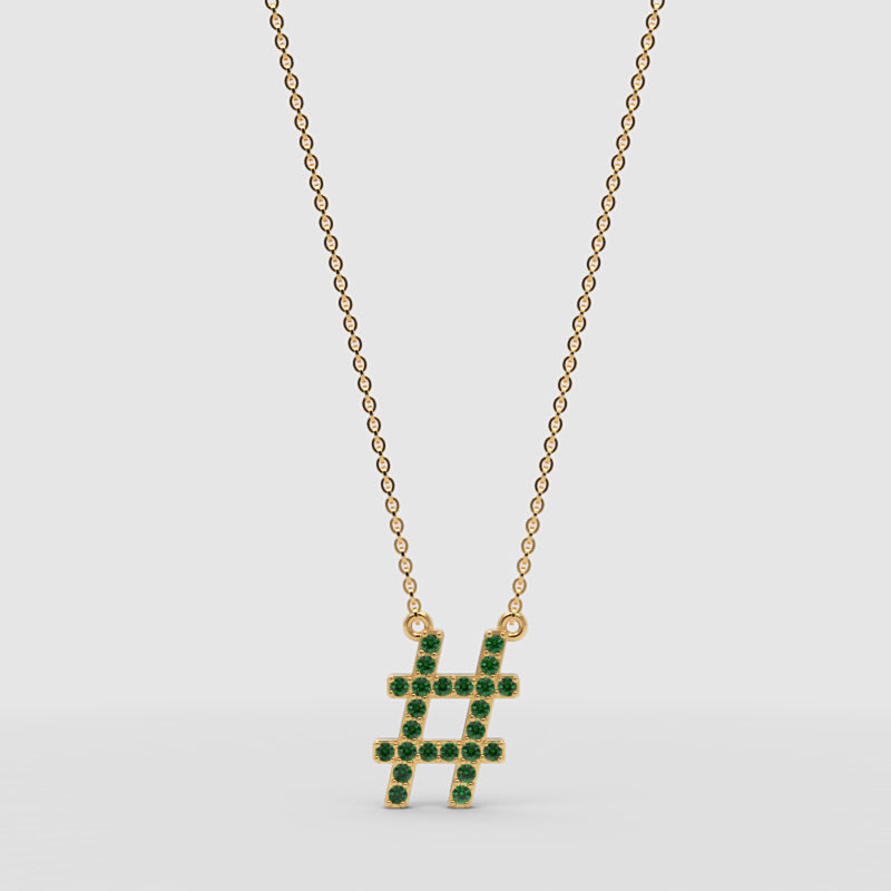 Green Crystal Hashtag Pendant Necklace - One