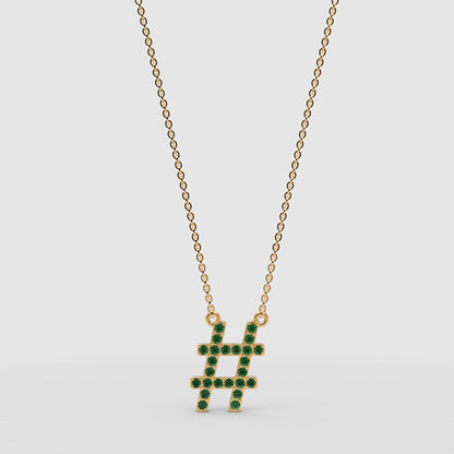 Green Crystal Hashtag Pendant Necklace - One
