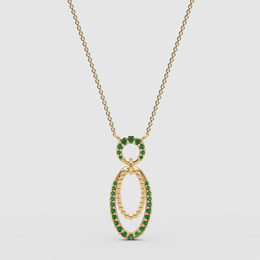 Emerald Oval Link Pendant Necklace with Beaded Detail