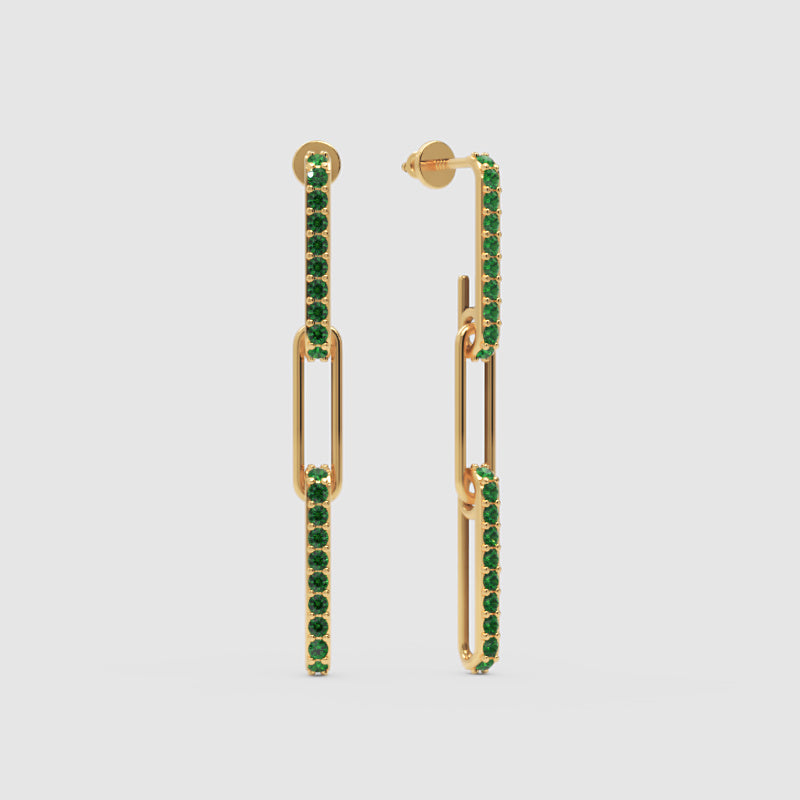 Emerald Pav Chain Link Drop Earrings - One