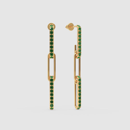 Emerald Pav Chain Link Drop Earrings