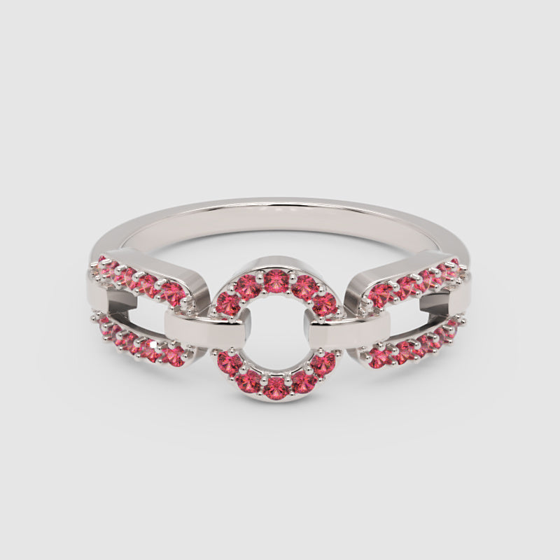 Ruby Circular Link Ring In White Gold | Double Pave Interlocking Chain Statement Luxury Ring For Women | Jebij - One