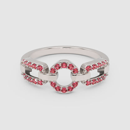 Ruby Circular Link Ring In White Gold | Double Pave Interlocking Chain Statement Luxury Ring For Women | Jebij - One