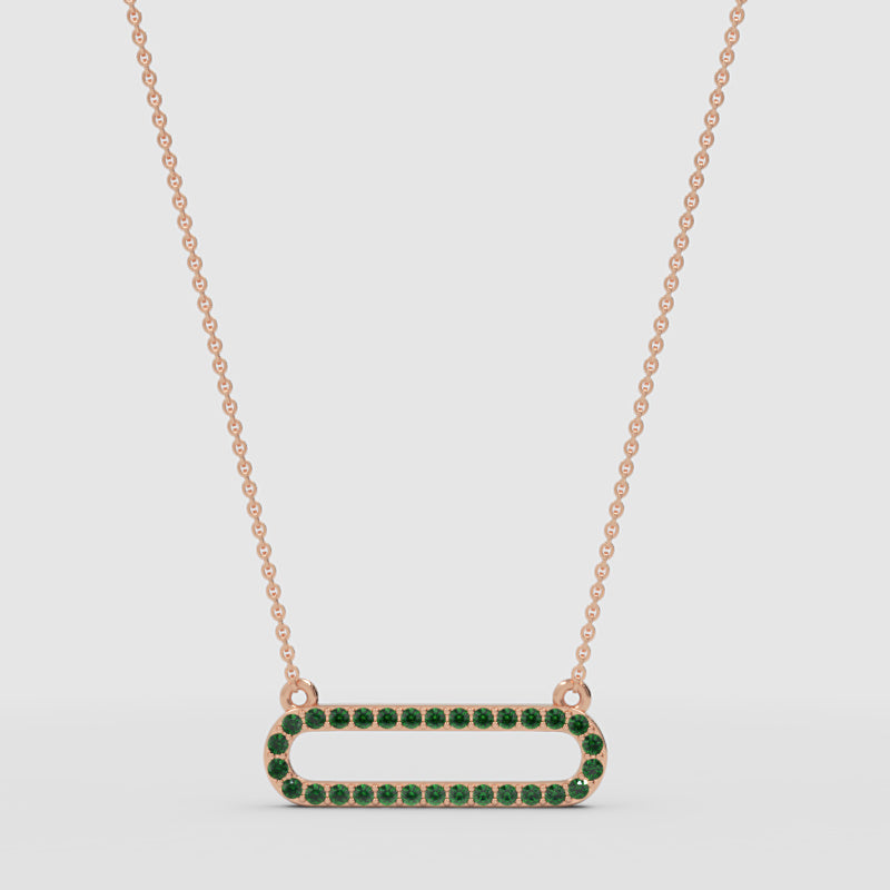 Lab-Grown Emerald Horizontal Link Pendant Necklace In Rose Gold | Minimal Modern Pave Design (16–17 Inch Adjustable) | Jebij - One