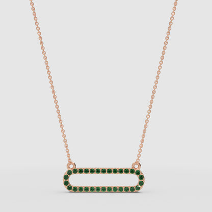 Lab-Grown Emerald Horizontal Link Pendant Necklace In Rose Gold | Minimal Modern Pave Design (16–17 Inch Adjustable) | Jebij - One