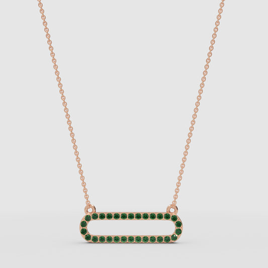 Lab-Grown Emerald Horizontal Link Pendant Necklace In Rose Gold | Minimal Modern Pave Design (16–17 Inch Adjustable) | Jebij - One