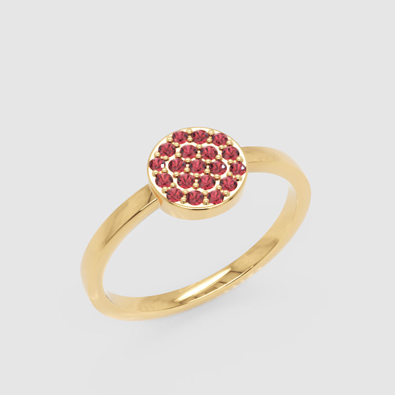Red Garnet Pav Cluster Ring Rose Tone Stackable Band - Five
