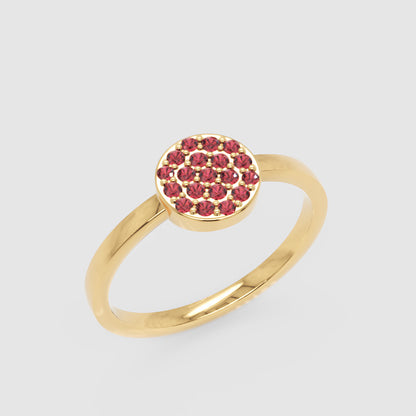 Red Garnet Pav Cluster Ring Rose Tone Stackable Band - Five
