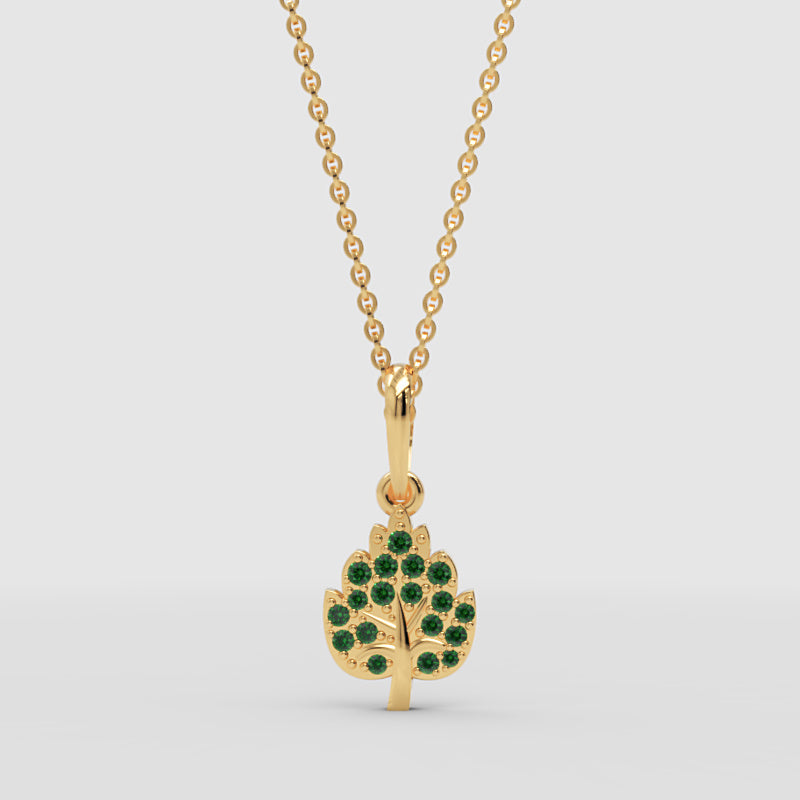 Emerald Tree Of Life Pendant Necklace With Chain - One