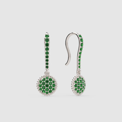 Emerald Pav Drop Earrings with Beaded Frame